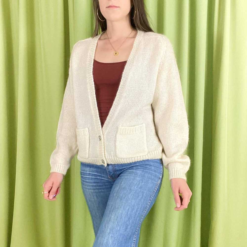 Vintage 90s Vintage Off White Deep V Neck Mohair … - image 3