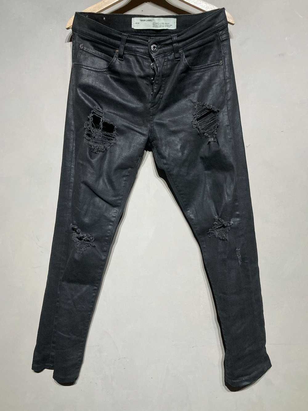 Off-White $735 WAX BLACK DENIM DISTRESSED SLIM JE… - image 1