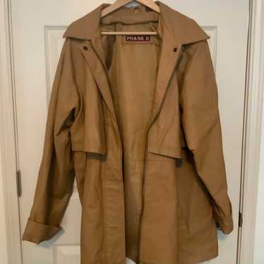 Vintage Phase 2 Tan Leather Long Jacket Coat Zippe