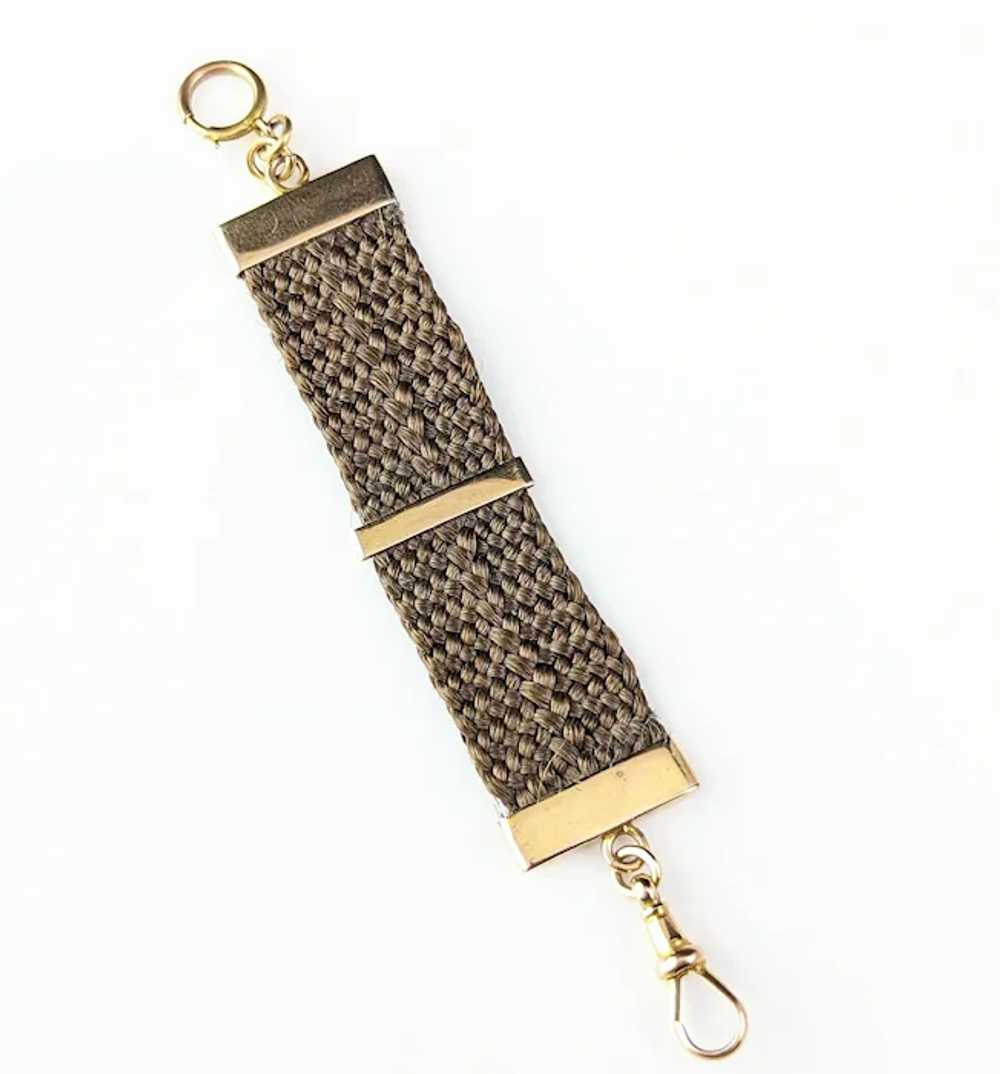 Antique Hairwork Watch fob chain, 9k yellow gold,… - image 10