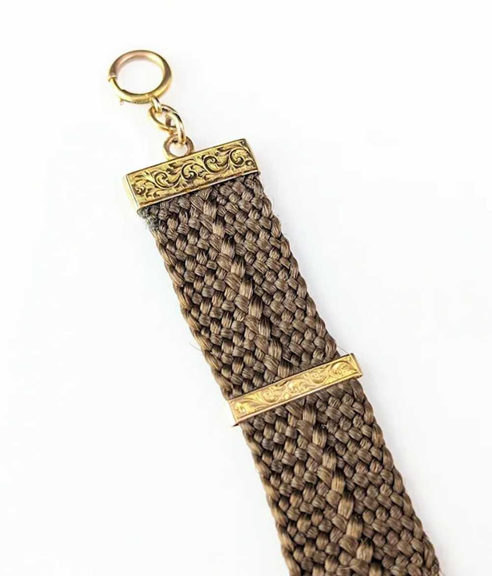 Antique Hairwork Watch fob chain, 9k yellow gold,… - image 11