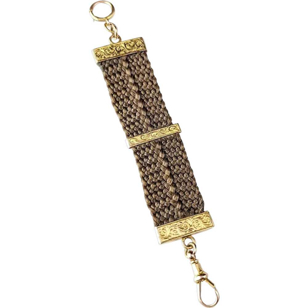 Antique Hairwork Watch fob chain, 9k yellow gold,… - image 1