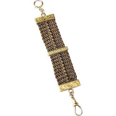Antique Hairwork Watch fob chain, 9k yellow gold,… - image 1