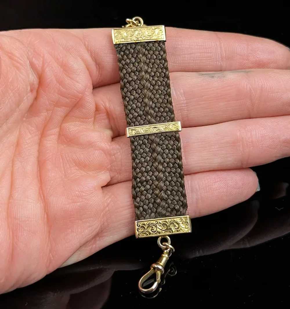 Antique Hairwork Watch fob chain, 9k yellow gold,… - image 2