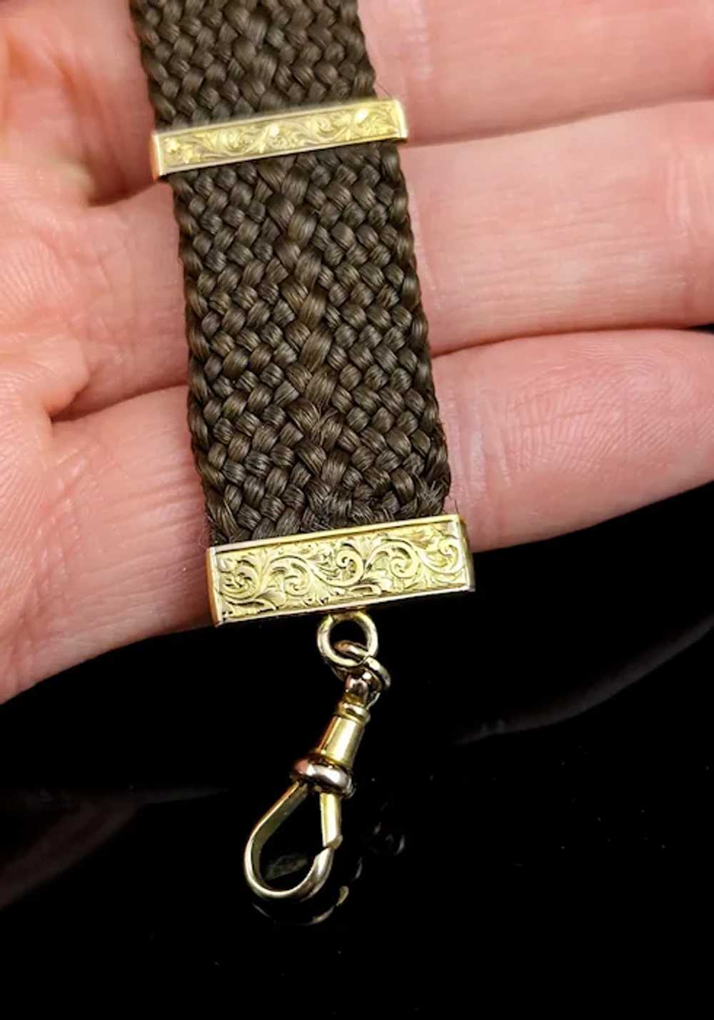 Antique Hairwork Watch fob chain, 9k yellow gold,… - image 5