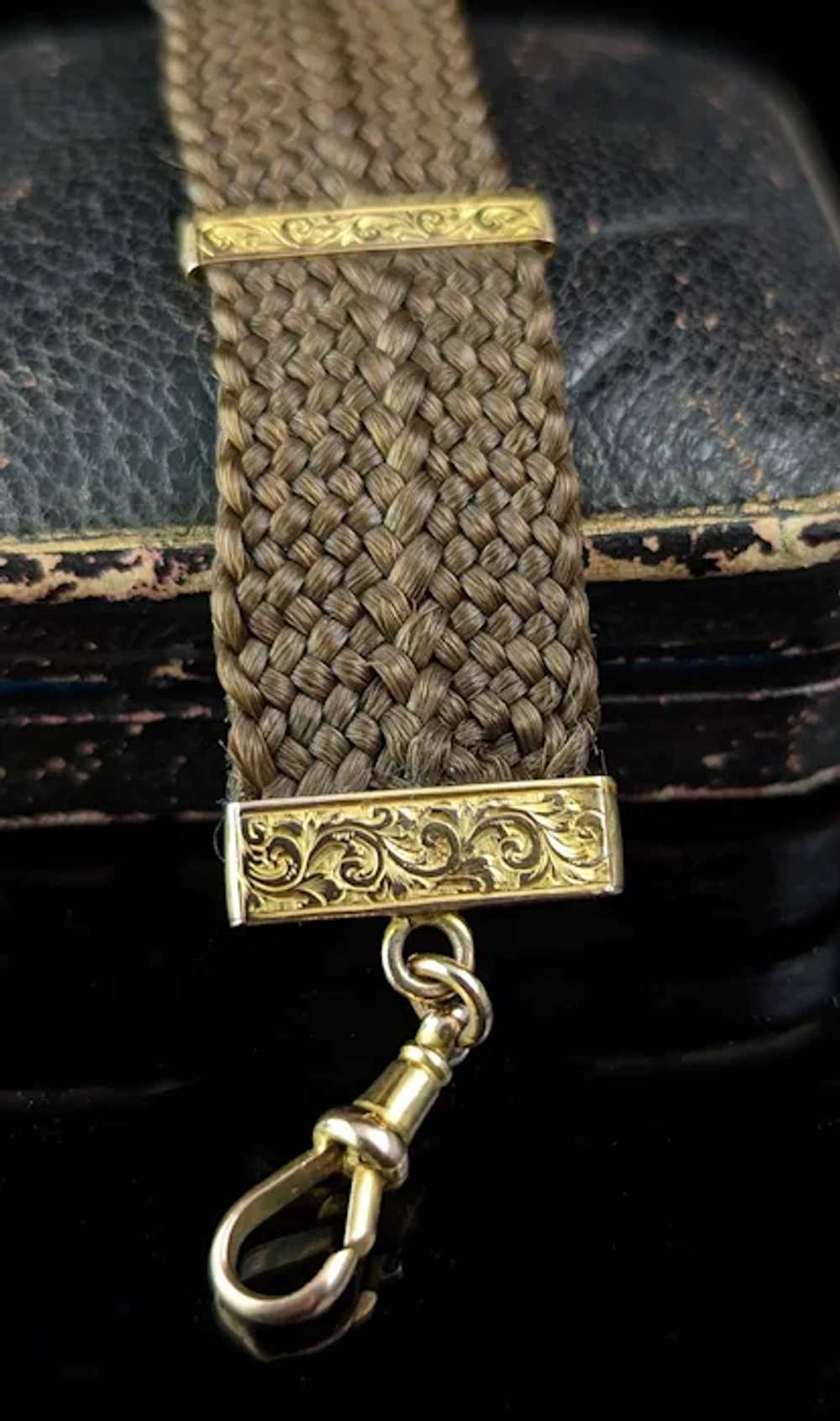Antique Hairwork Watch fob chain, 9k yellow gold,… - image 6