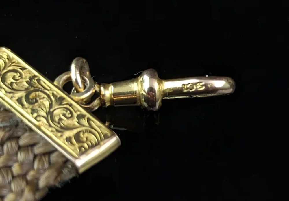 Antique Hairwork Watch fob chain, 9k yellow gold,… - image 7