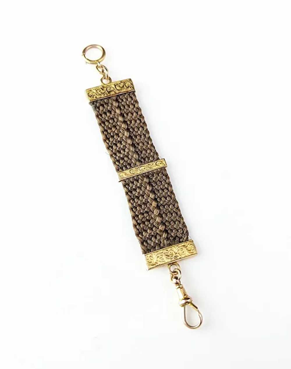 Antique Hairwork Watch fob chain, 9k yellow gold,… - image 8
