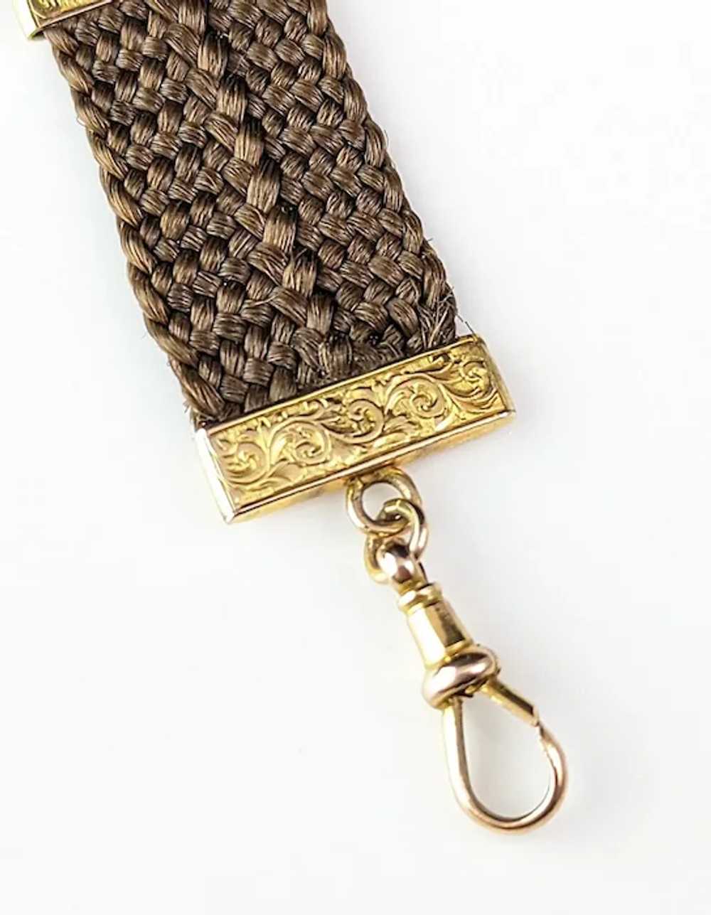 Antique Hairwork Watch fob chain, 9k yellow gold,… - image 9