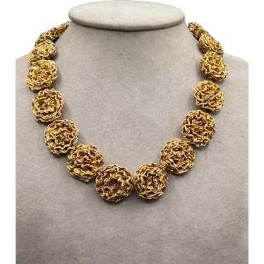 Vintage Wirework Golden Roses Flowers Necklace Go… - image 1