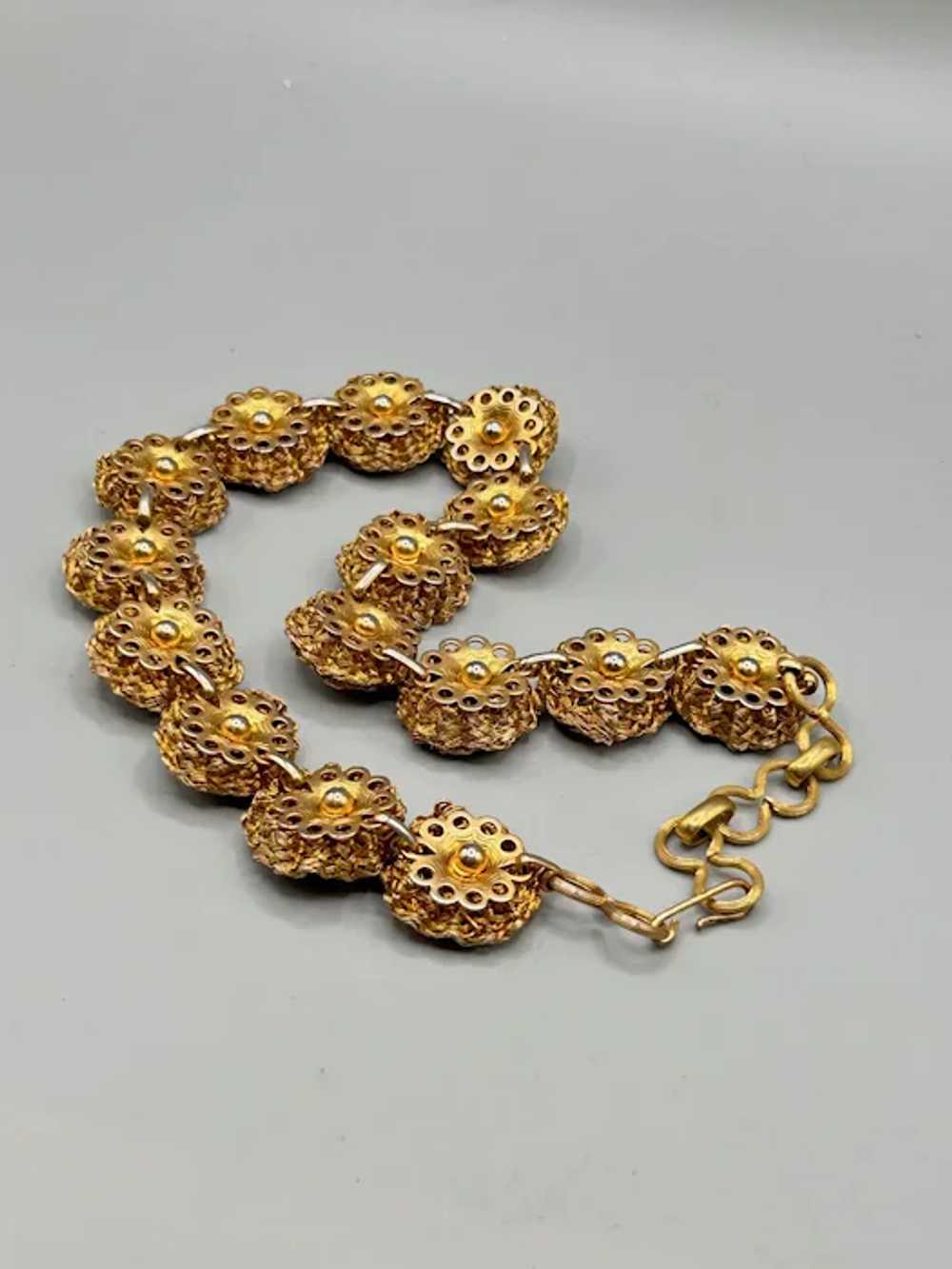 Vintage Wirework Golden Roses Flowers Necklace Go… - image 8