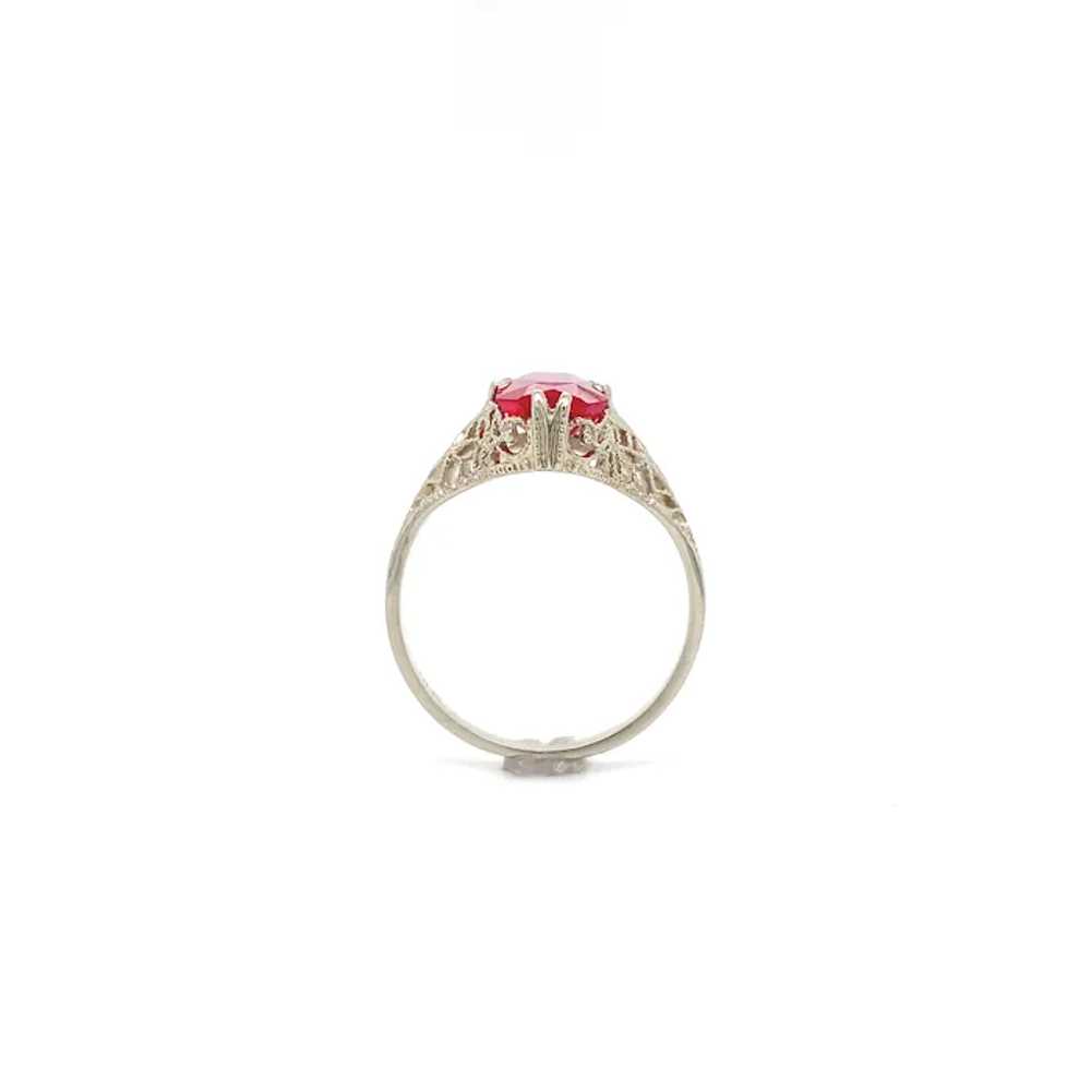 Deco 14K Filigree Synthetic Ruby Ring - image 2