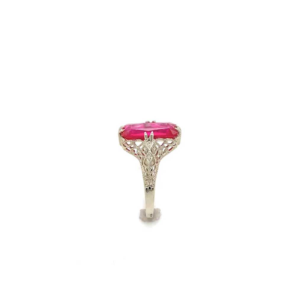 Deco 14K Filigree Synthetic Ruby Ring - image 3