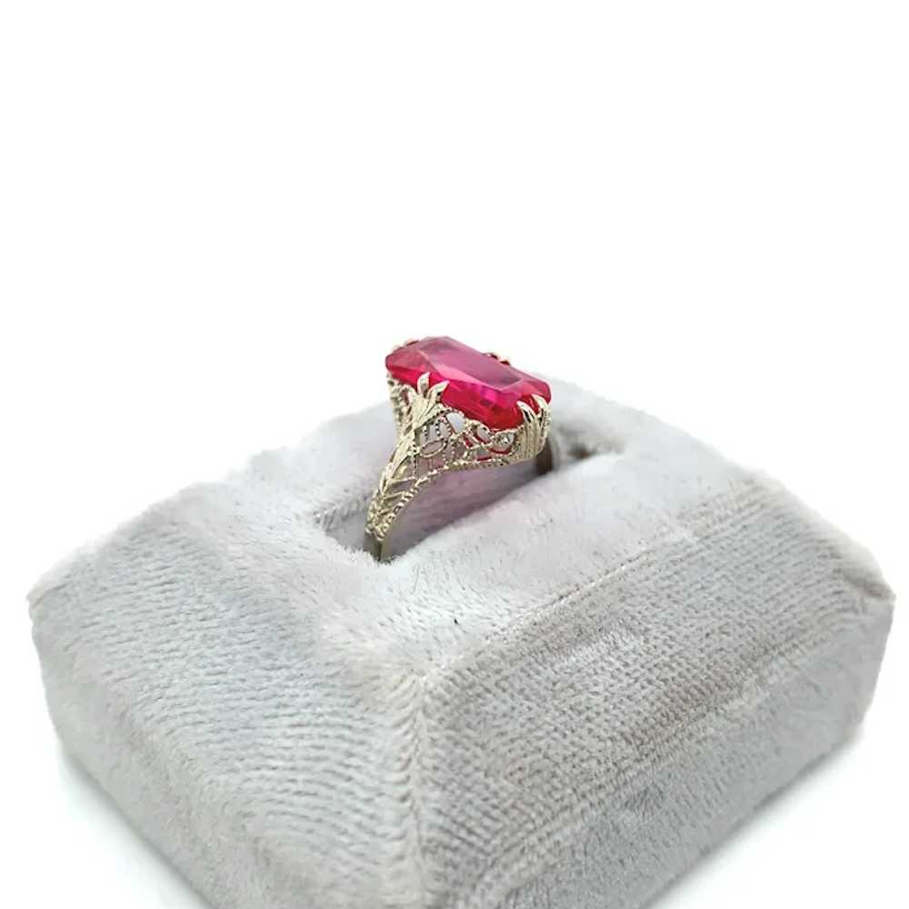 Deco 14K Filigree Synthetic Ruby Ring - image 4