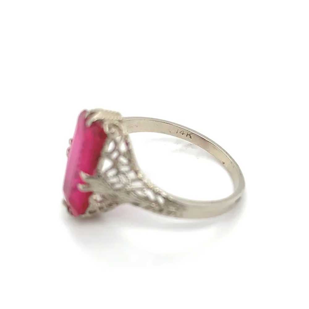 Deco 14K Filigree Synthetic Ruby Ring - image 8