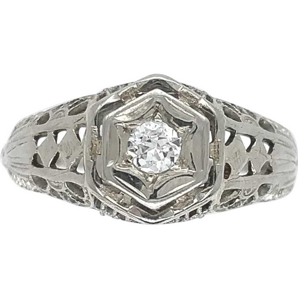 18K white gold Filigree Ring with .08ct Diamond - image 1