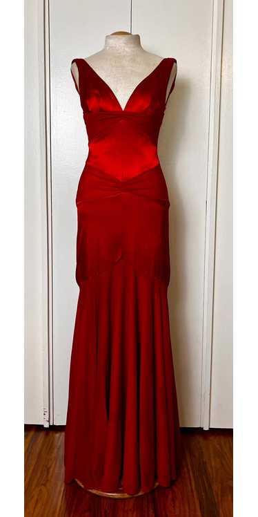 Vintage Y2K "Cache" Red Satin & Mesh Maxi Dress