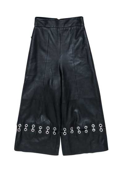 Tibi - Black Leather Wide Leg Pants w/ Silver Det… - image 1