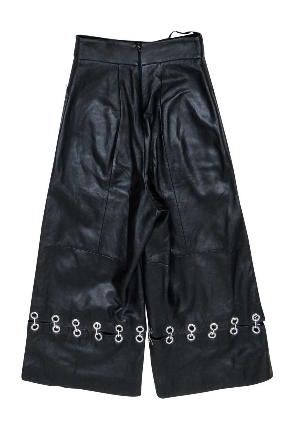Tibi - Black Leather Wide Leg Pants w/ Silver Det… - image 2