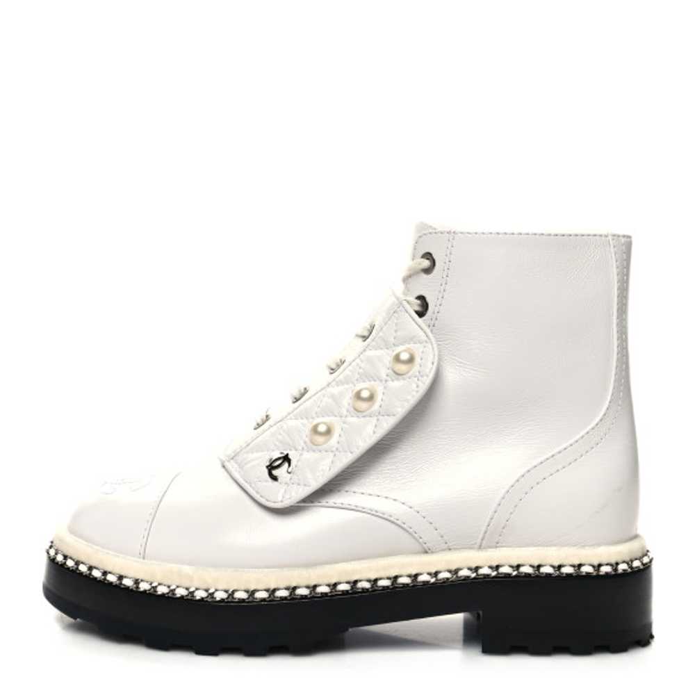 CHANEL Crackled Calfskin Pearl Chain CC Combat Sh… - image 1