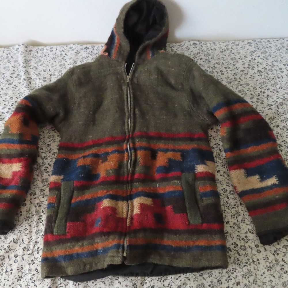 vintage lined handmade unbranded wool aztec jacke… - image 1