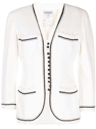 CHANEL Pre-Owned 1990-2000s lace-trim blazer - Wh… - image 1