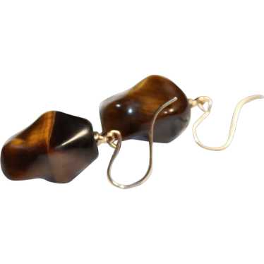 Vintage Pair of Freeform Tiger Eye Earrings