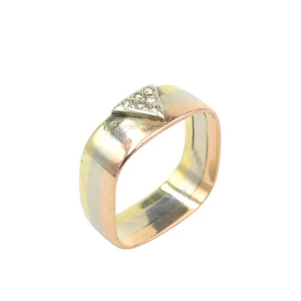 Tricolor Rose, White and Yellow 14k Gold and Diam… - image 5