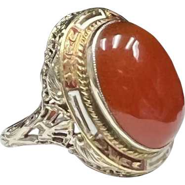 14k White Gold Art Deco Carnelian Enamel Ring - image 1