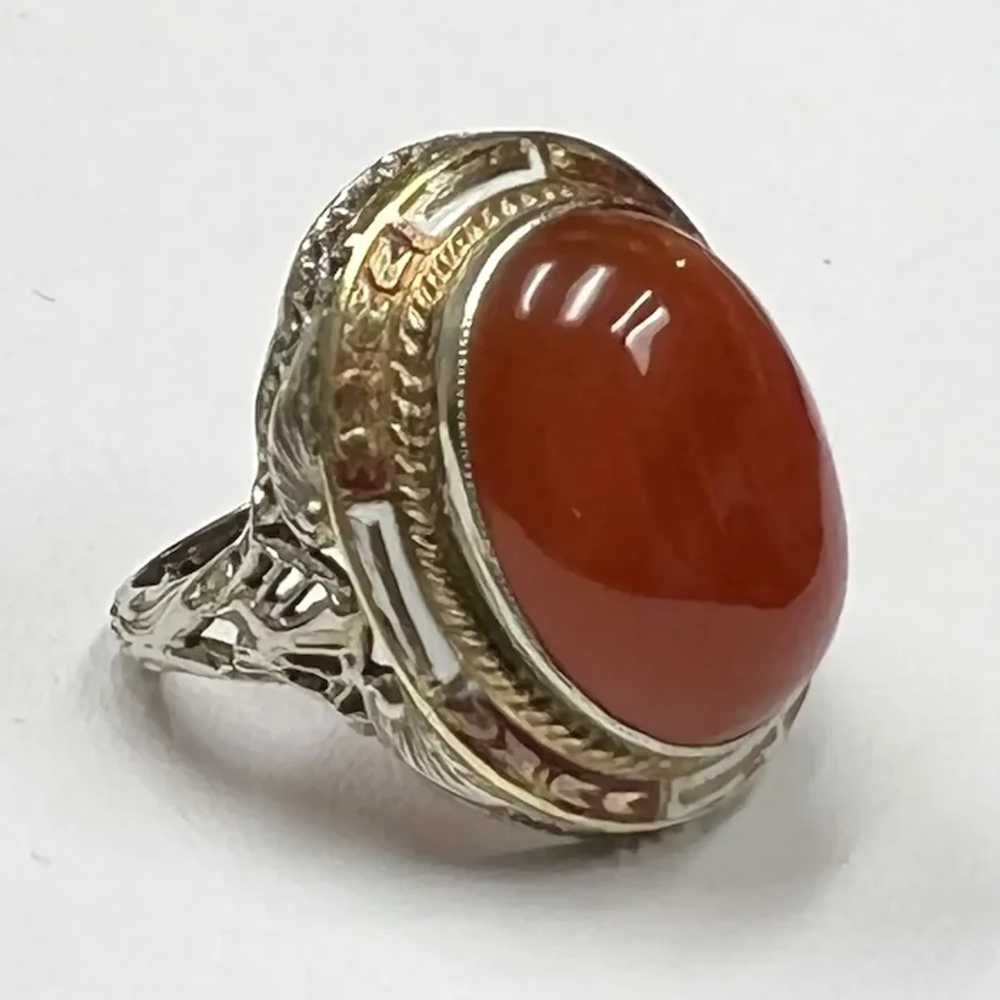 14k White Gold Art Deco Carnelian Enamel Ring - image 5