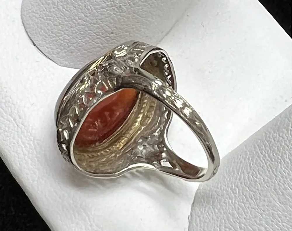 14k White Gold Art Deco Carnelian Enamel Ring - image 8