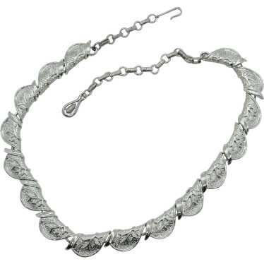 CORO mid century silver tone metal textured branc… - image 1