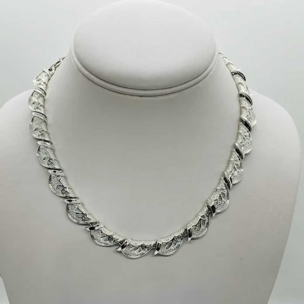 CORO mid century silver tone metal textured branc… - image 2
