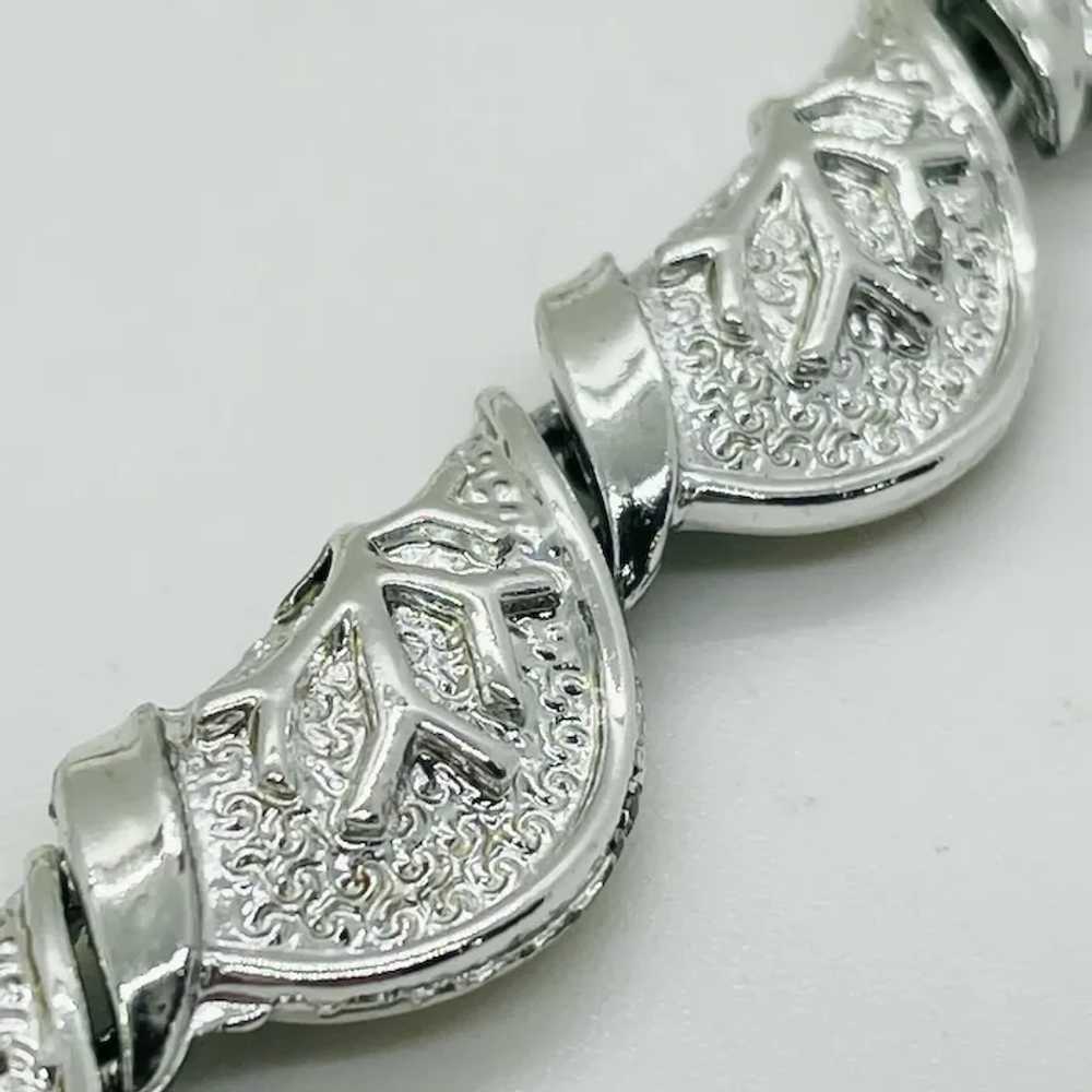 CORO mid century silver tone metal textured branc… - image 3