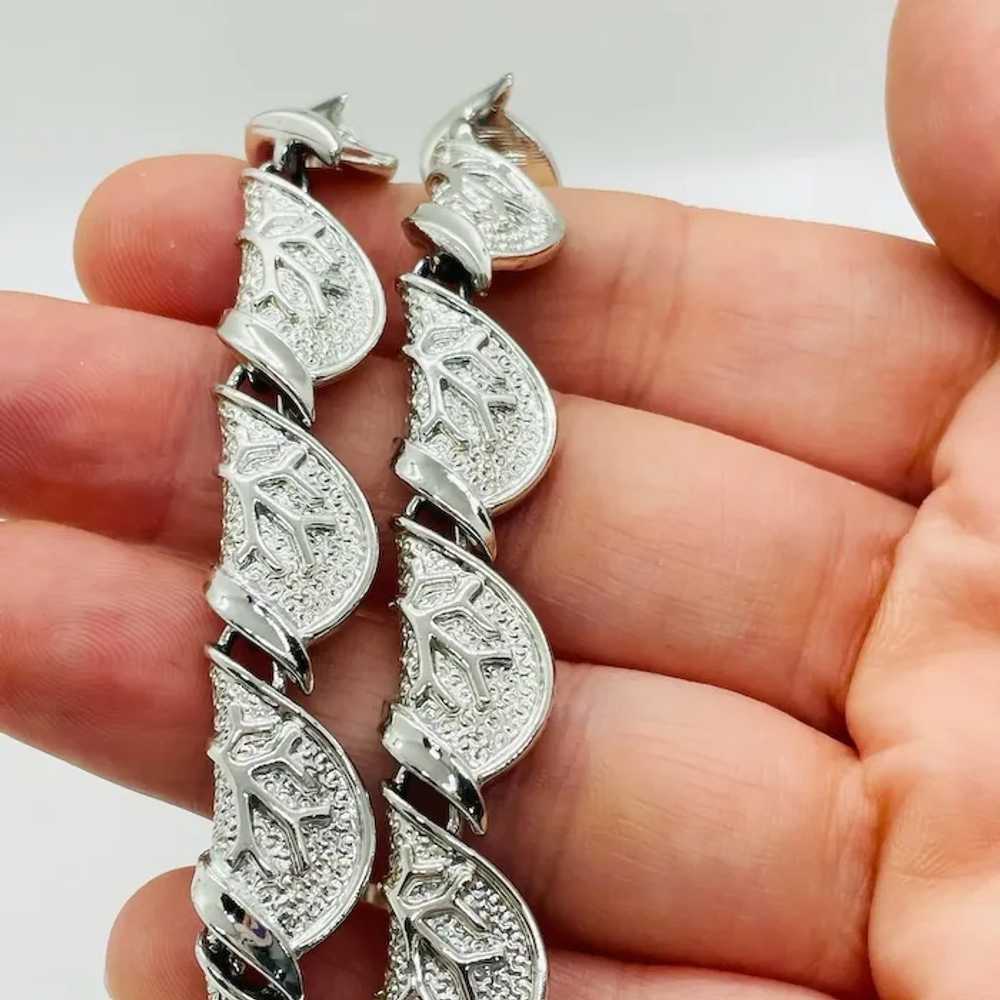 CORO mid century silver tone metal textured branc… - image 4