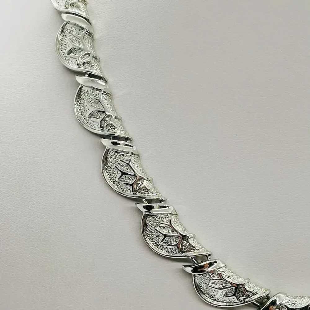 CORO mid century silver tone metal textured branc… - image 5