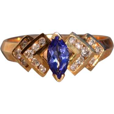 Marquise Tanzanite and Diamond Ring in Yellow Gold