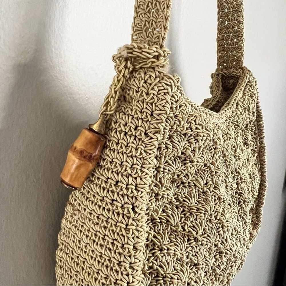 Liz Claiborne Vintage Tan Crochet Woven Shoulder … - image 5