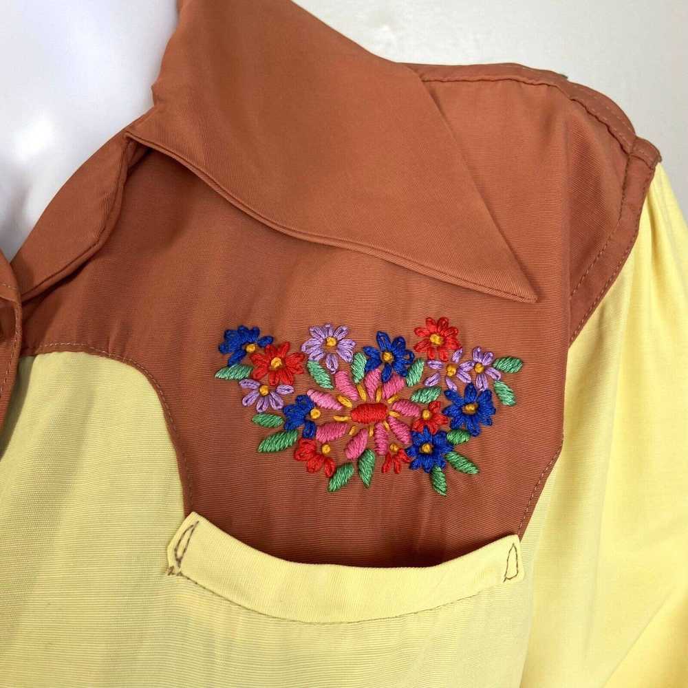 Handmade Vintage 40s 50s Embroidered Floral Rayon… - image 4
