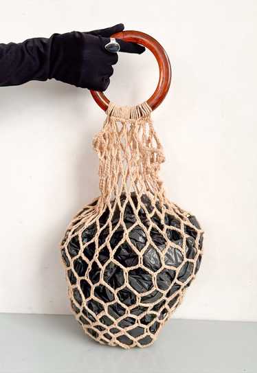 Vintage Y2K cute crochet mesh shopping bag in beig