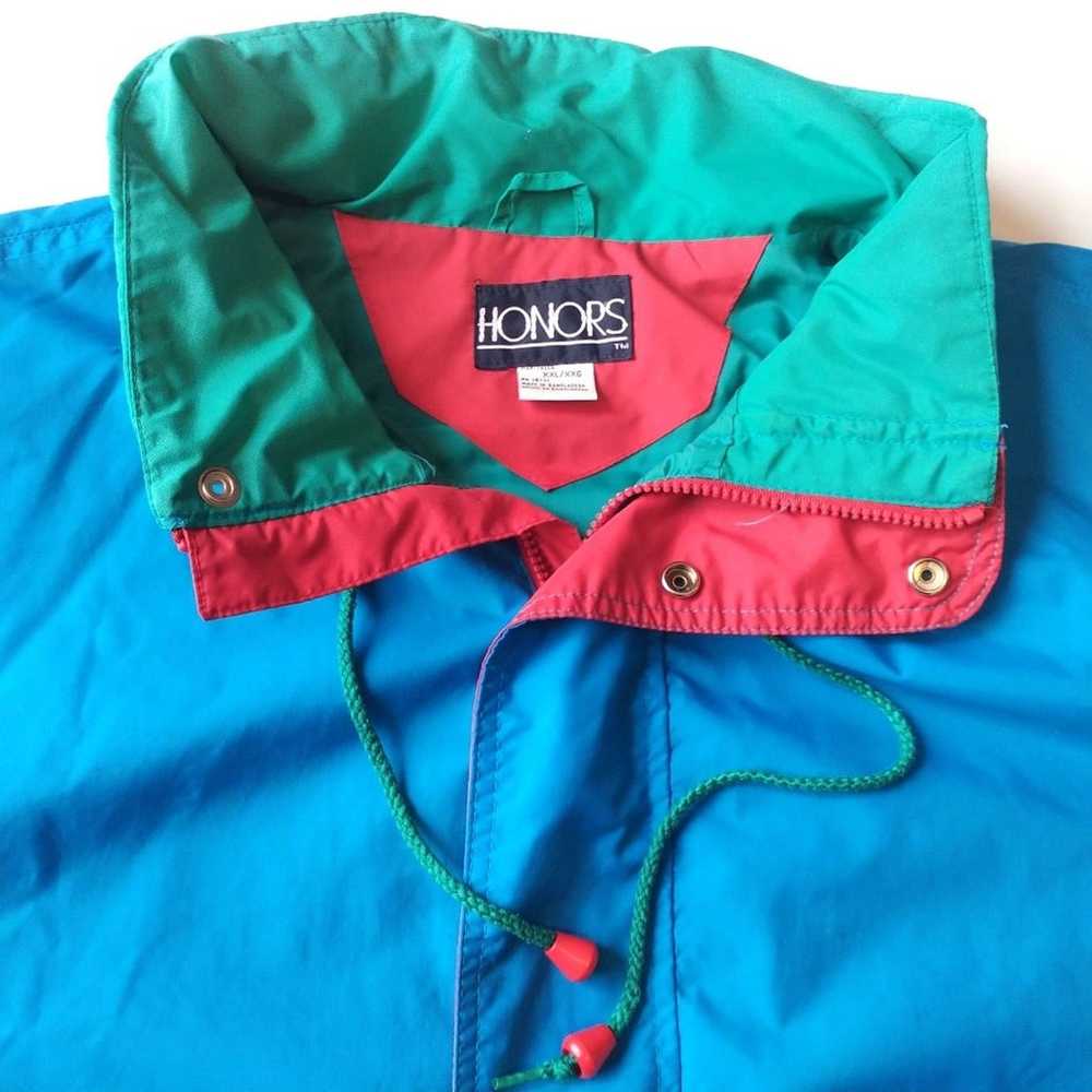vintage 90s Honors windbreaker Blue Green & Red S… - image 12