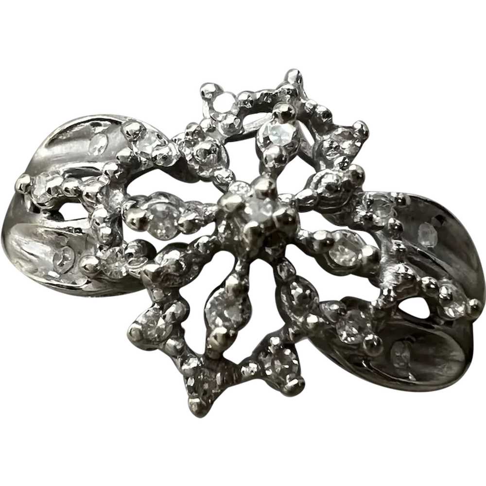 Vintage 10k White Gold Diamond Snowflake Ring Siz… - image 1