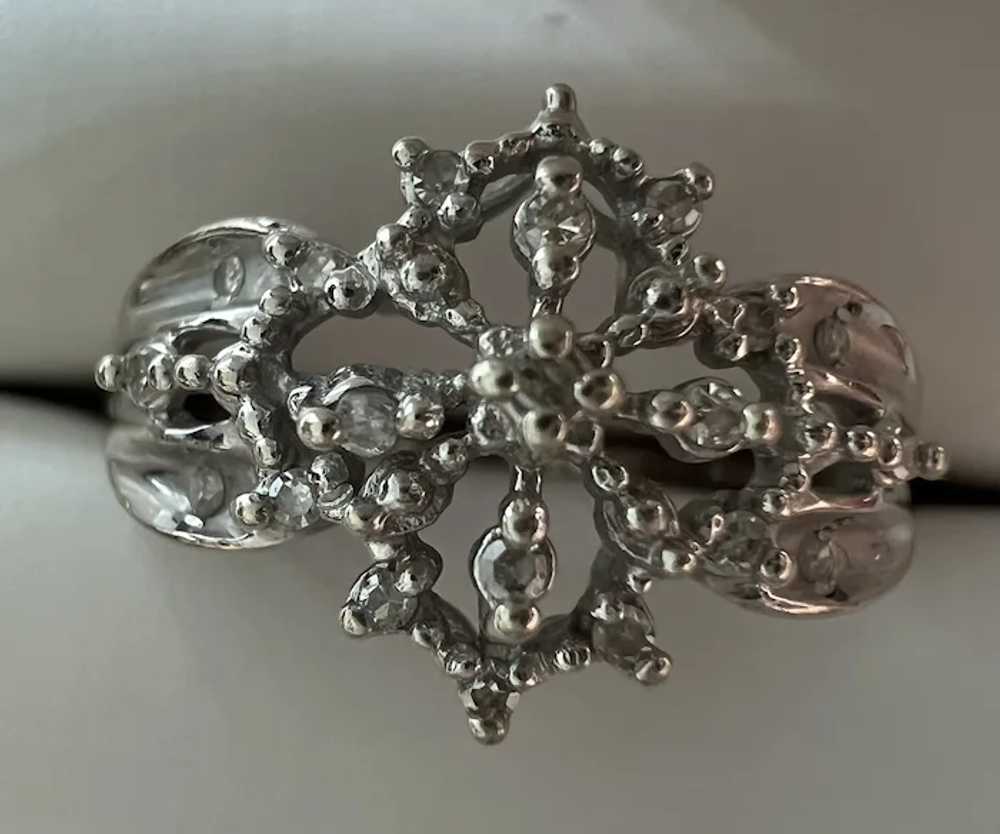 Vintage 10k White Gold Diamond Snowflake Ring Siz… - image 6