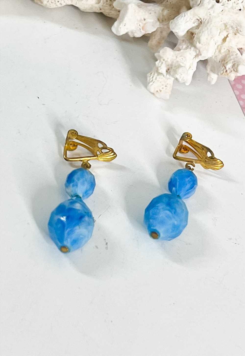 Boho Rose 1970's Blue Stone Drop Clip On Earrings - image 2