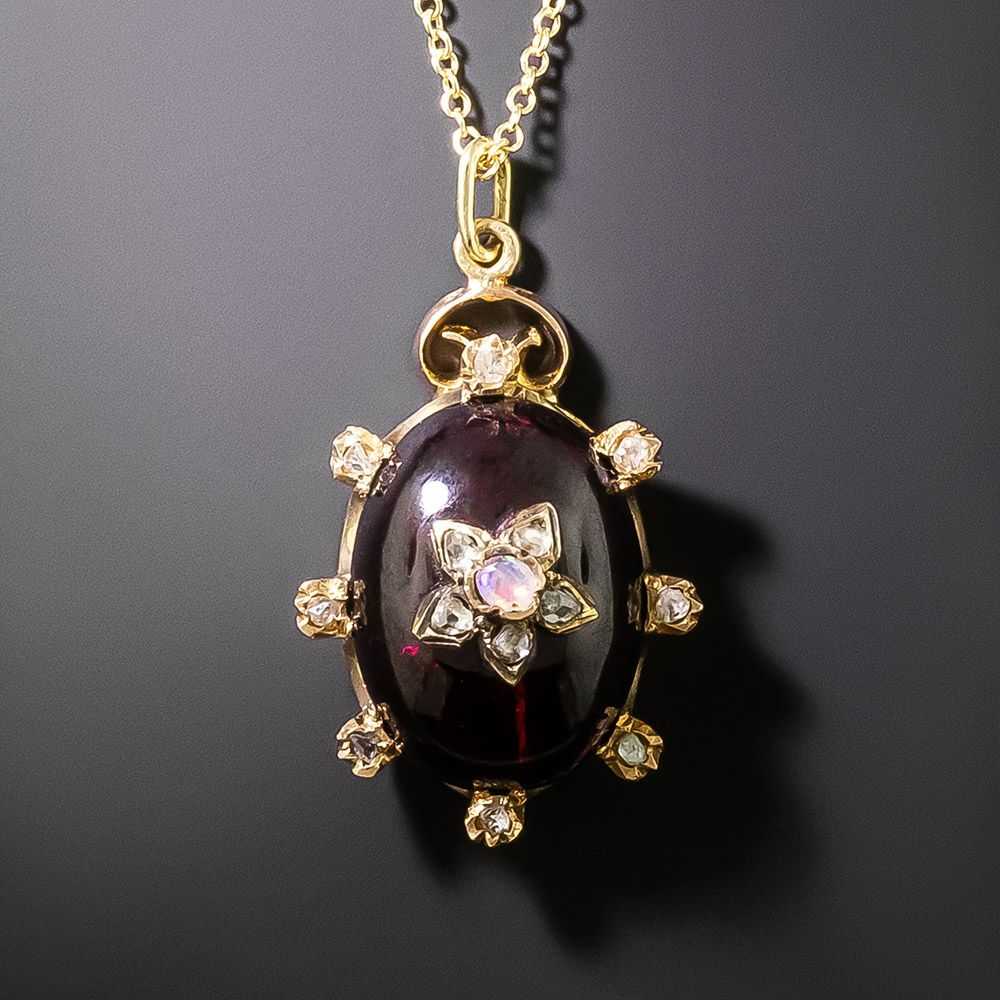 Victorian Cabochon Garnet Rose-Cut Diamond Drop - image 1