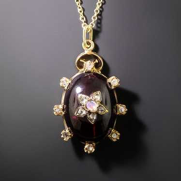 Victorian Cabochon Garnet Rose-Cut Diamond Drop - image 1