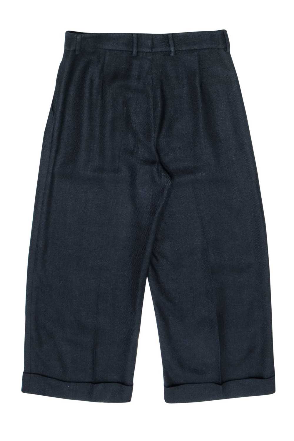 Akris - Black Cropped Wool Pleated Pants w/ Cuff … - image 2