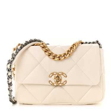CHANEL Goatskin Quilted Medium Chanel 19 Flap Whi… - image 1