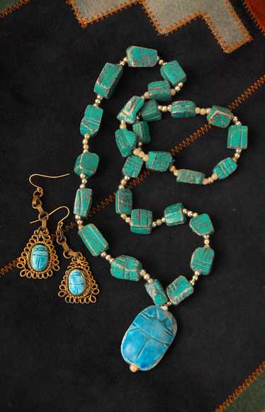 Scarab Earrings & Necklace Set / 1960s-70s - image 1