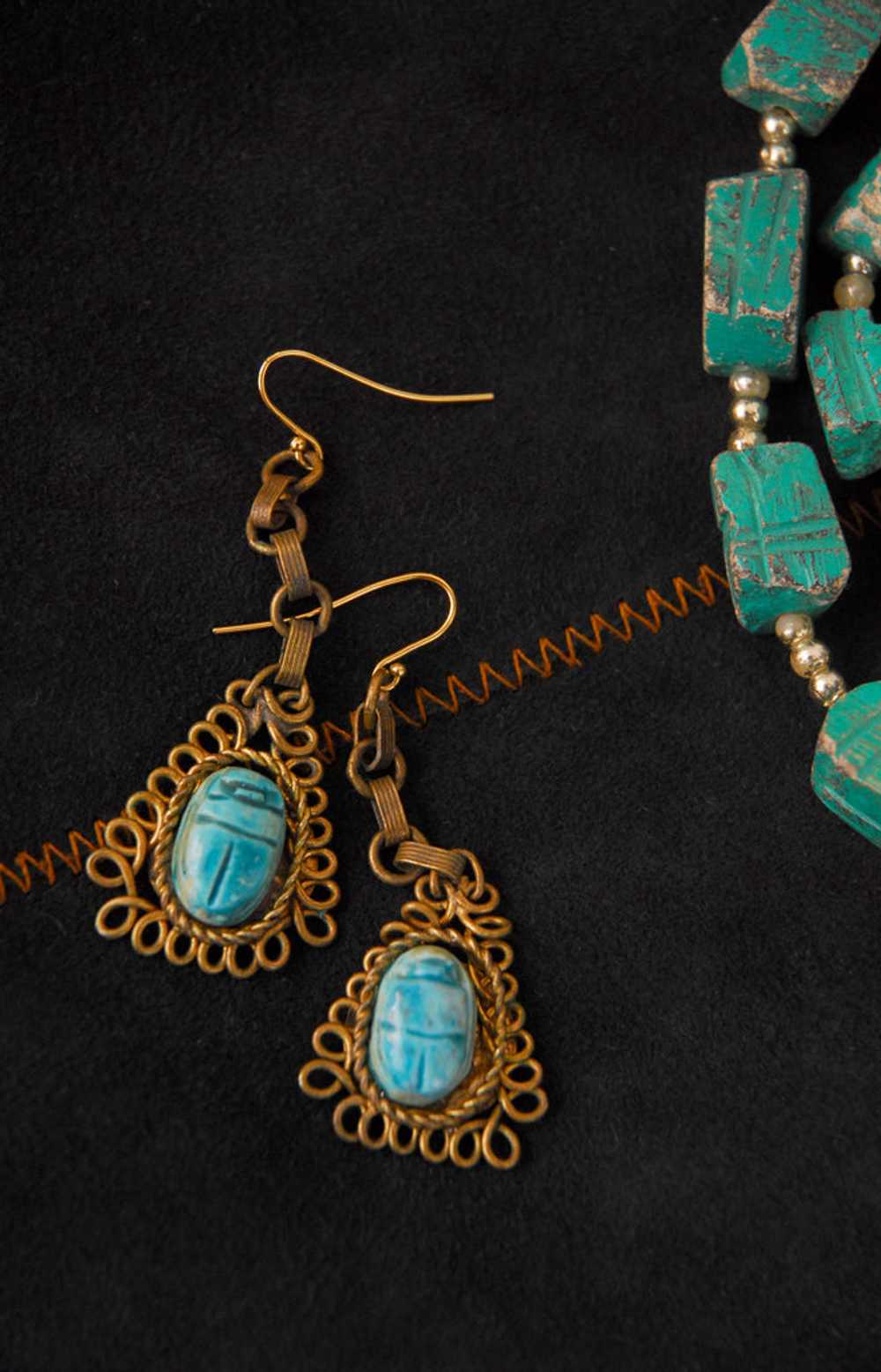 Scarab Earrings & Necklace Set / 1960s-70s - image 3
